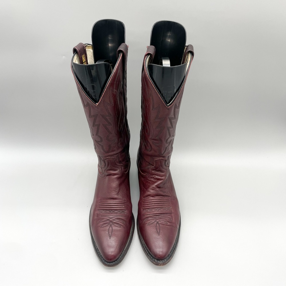 VTG Dan Post Mens 9.5 B Milwaukee Cowboy Boots Dark Cherry Leather Western Rodeo - Picture 3 of 12